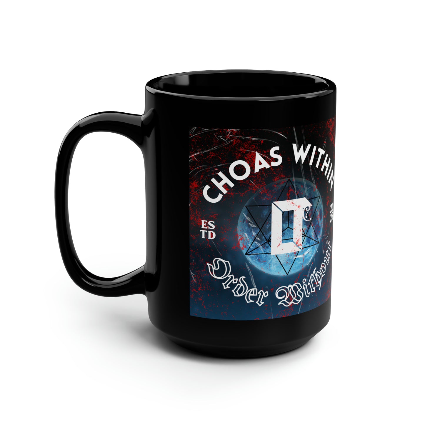 Chaos Within/Order Without Black Coffee Mug, 15oz