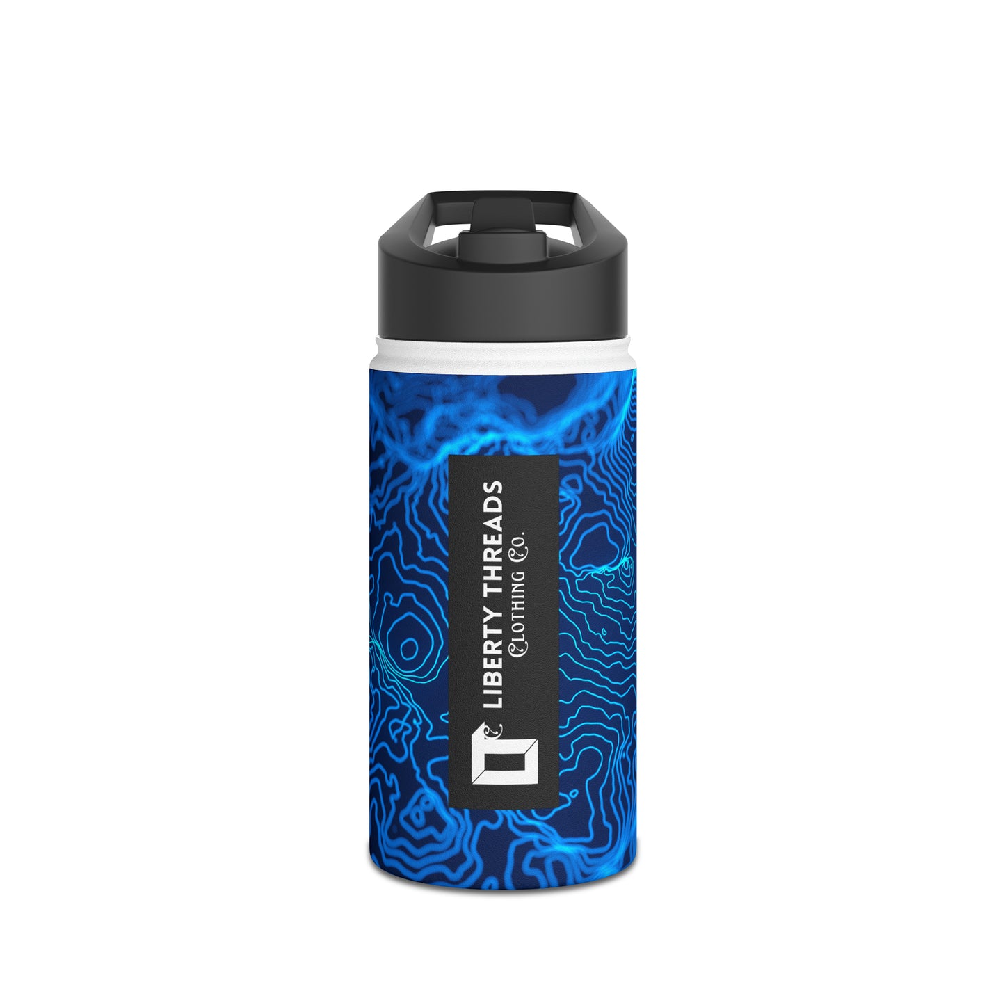 12 oz. Stainless Steel Water Bottle - Blue Topographic